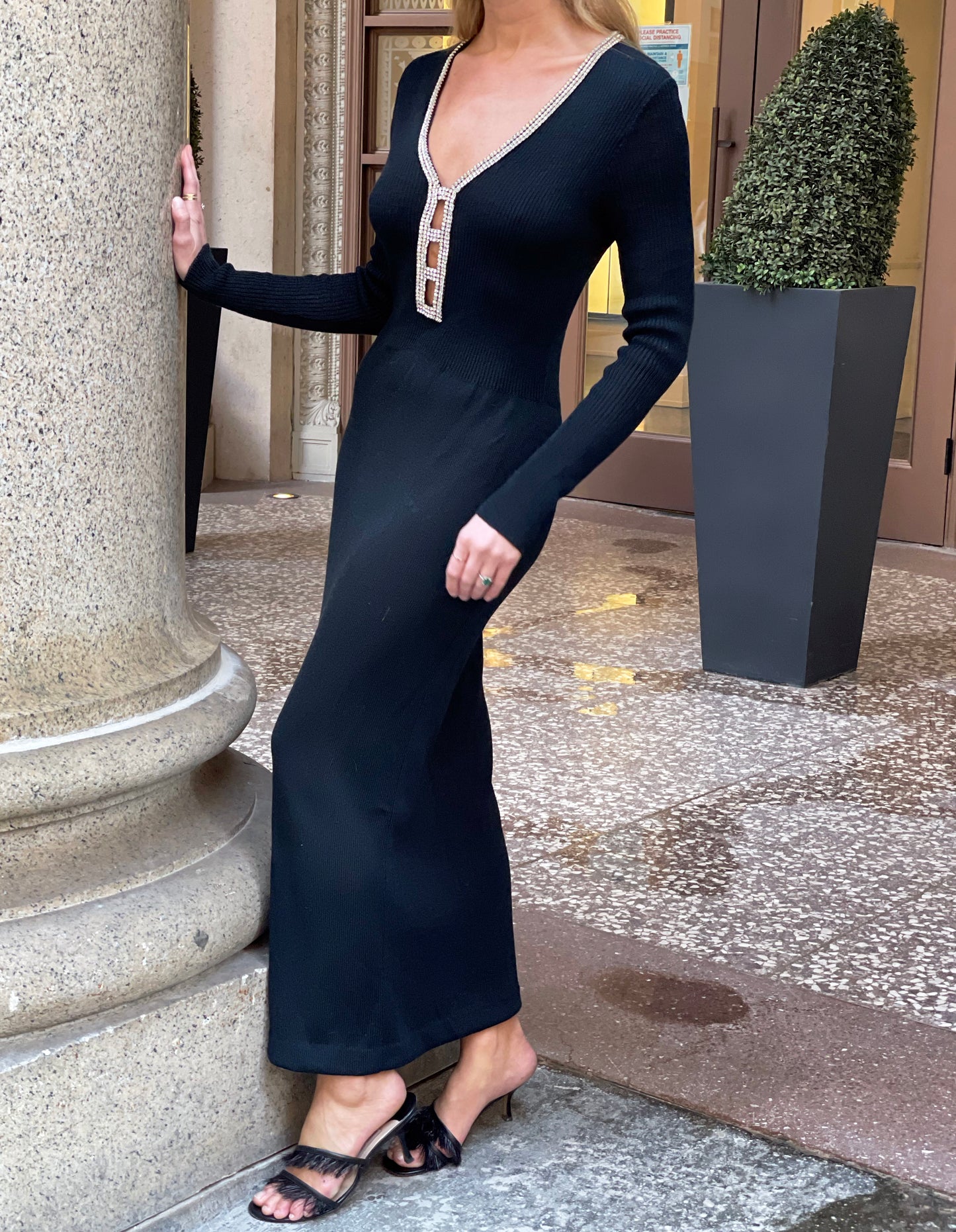 Vintage 1970s Crystal Embellished Cut Out Dress