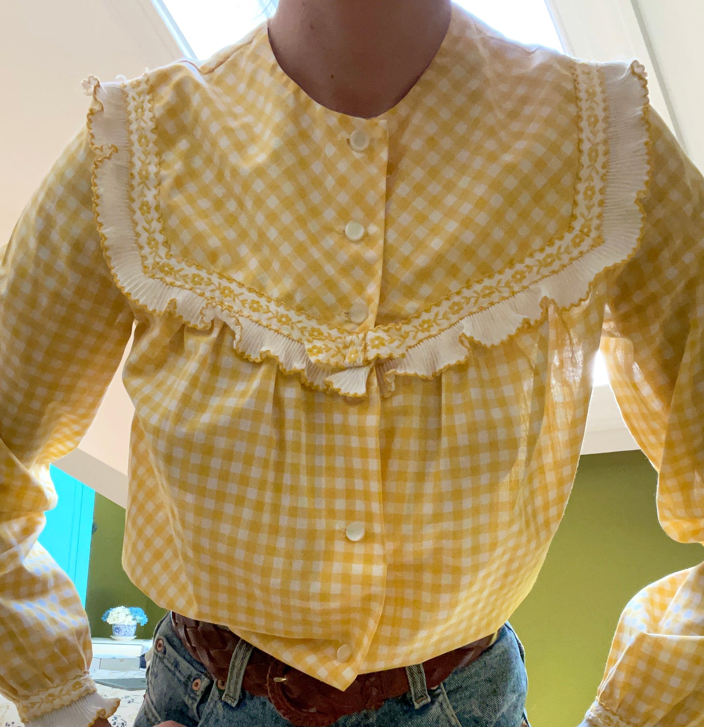 Vintage 1970s Ruffled Gingham Blouse