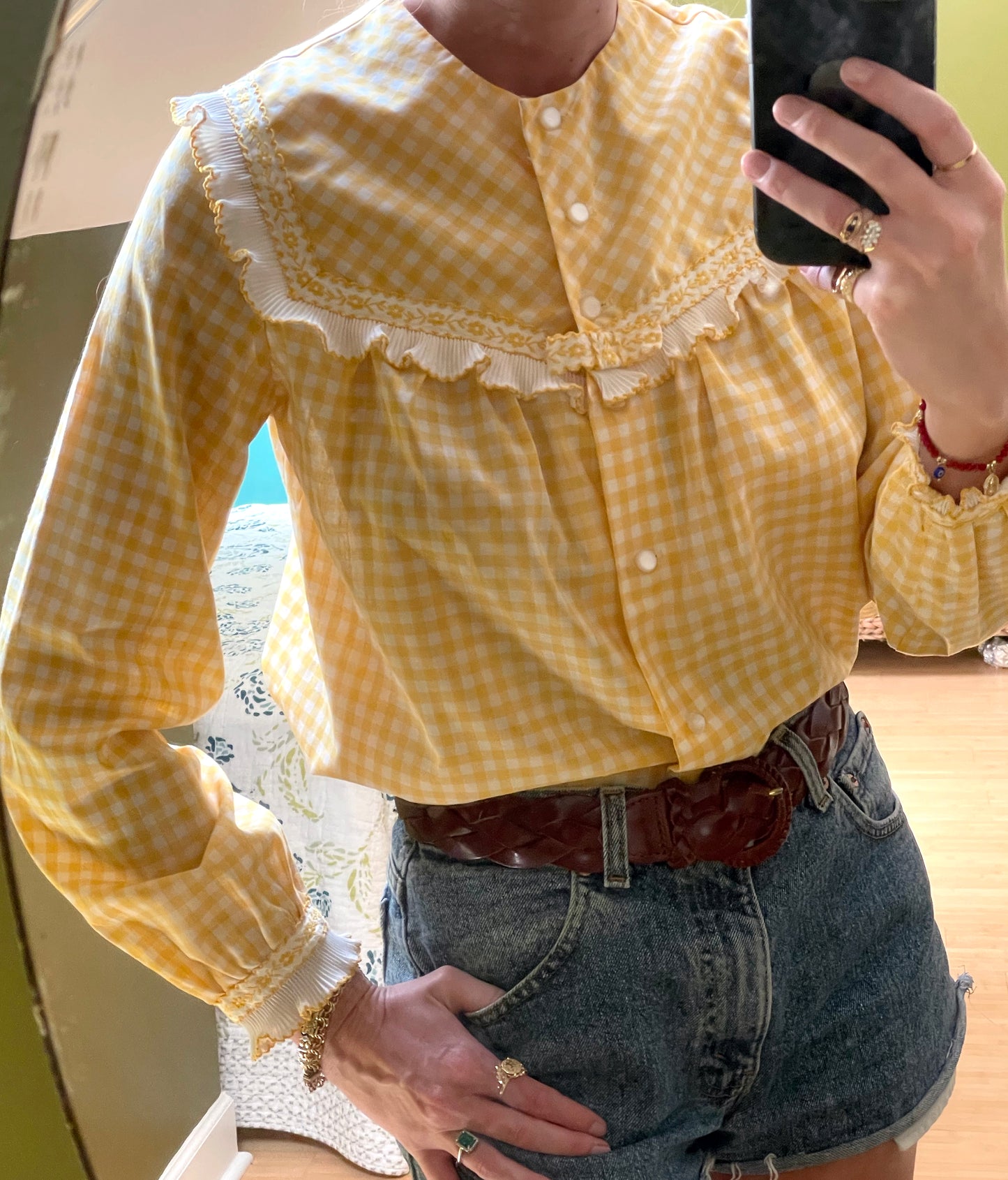 Vintage 1970s Ruffled Gingham Blouse