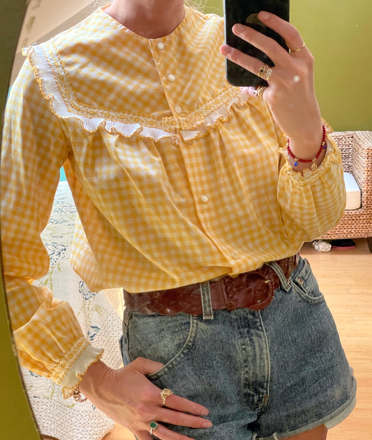 Vintage 1970s Ruffled Gingham Blouse