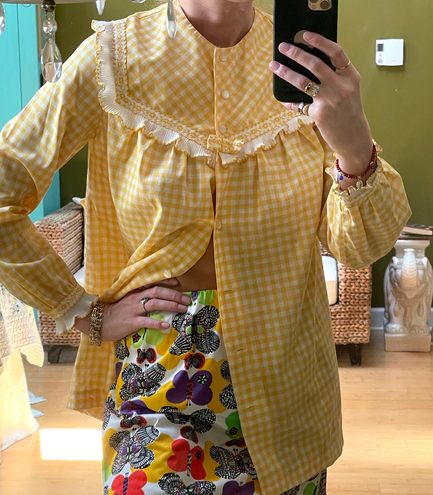 Vintage 1970s Ruffled Gingham Blouse