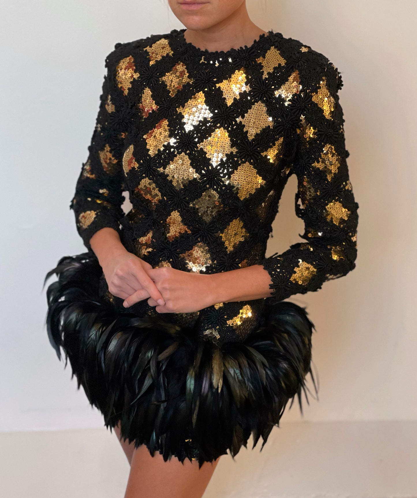 1980s Peter Keppler Sequin Embellished Dress With Feathers