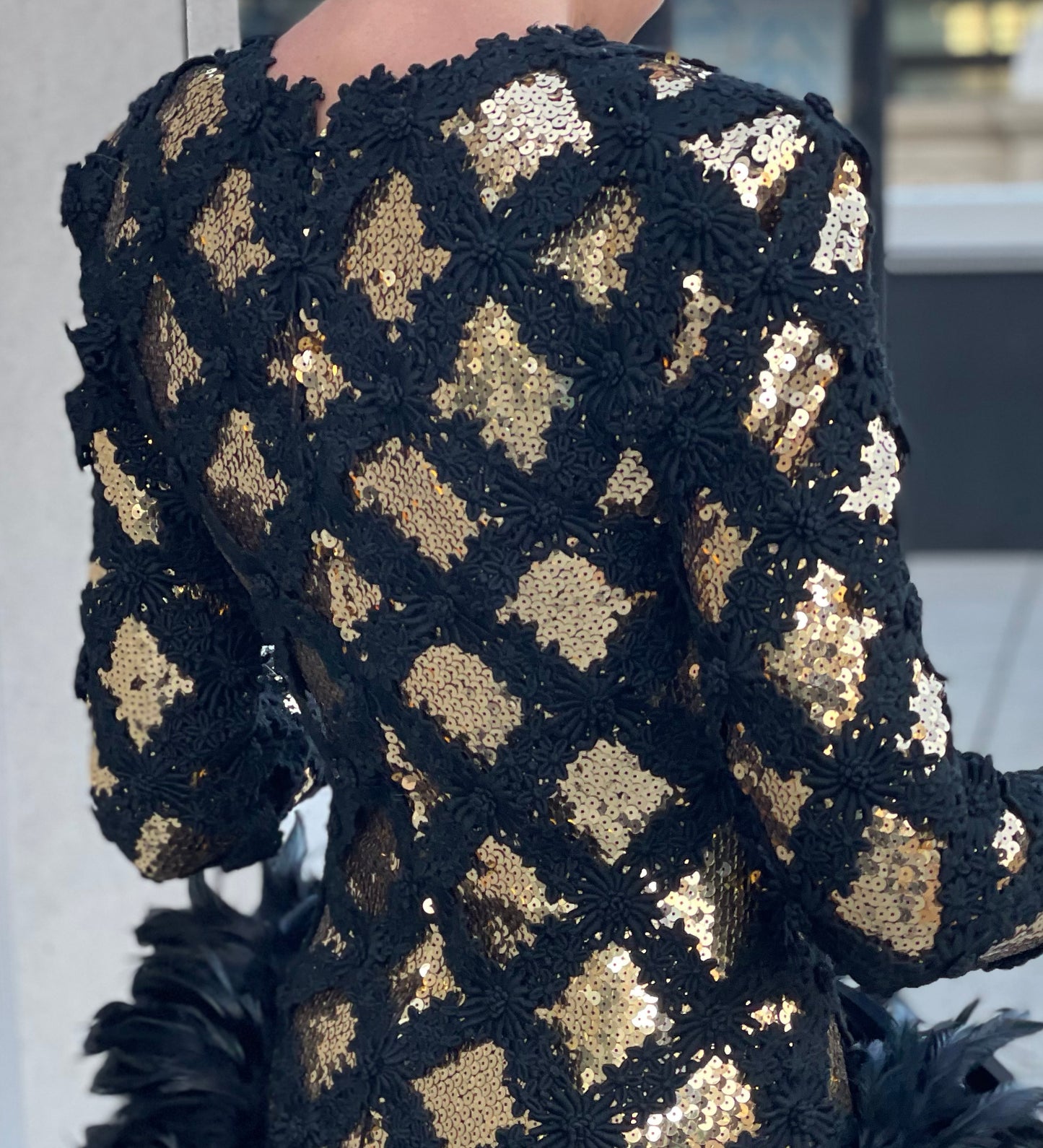 1980s Peter Keppler Sequin Embellished Dress With Feathers