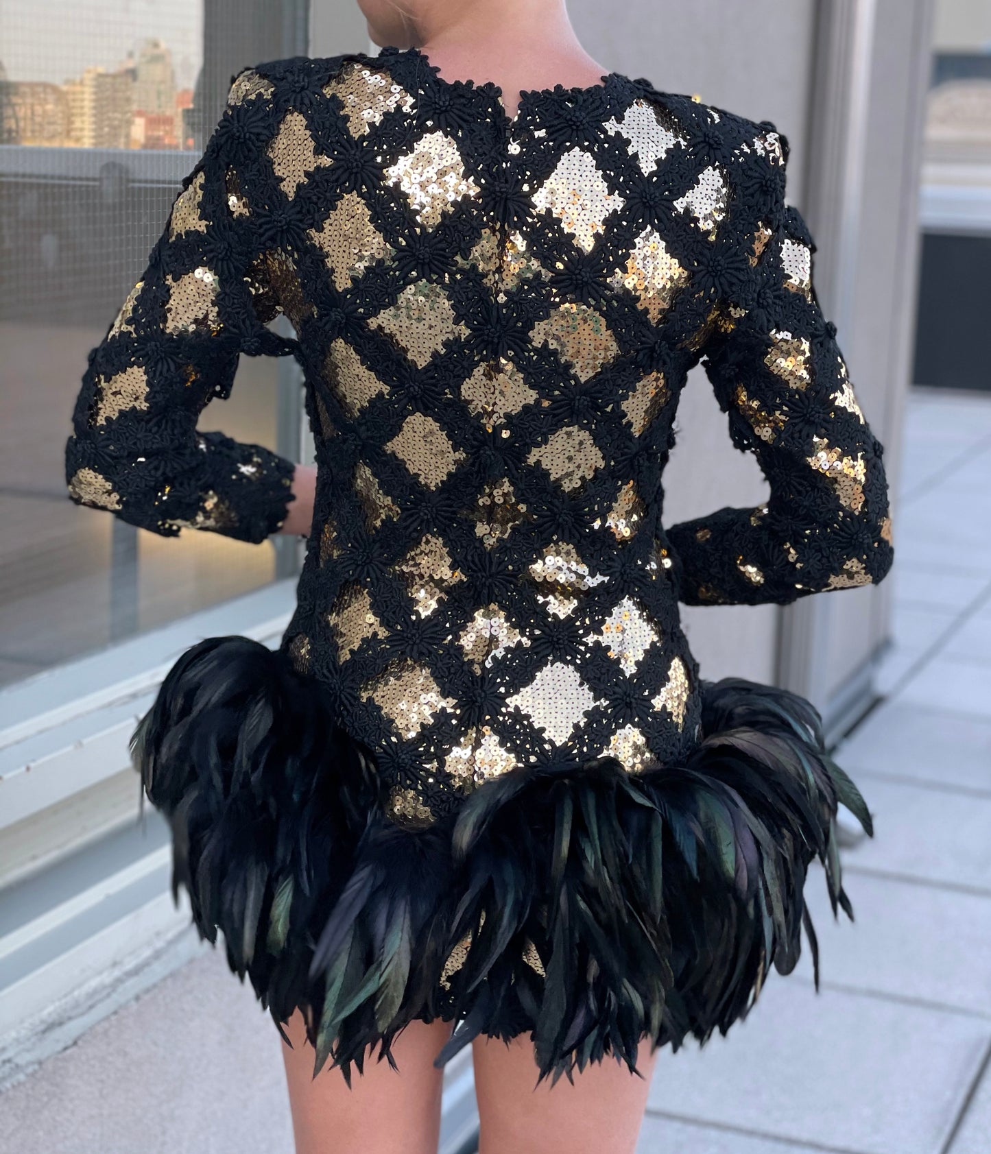 1980s Peter Keppler Sequin Embellished Dress With Feathers