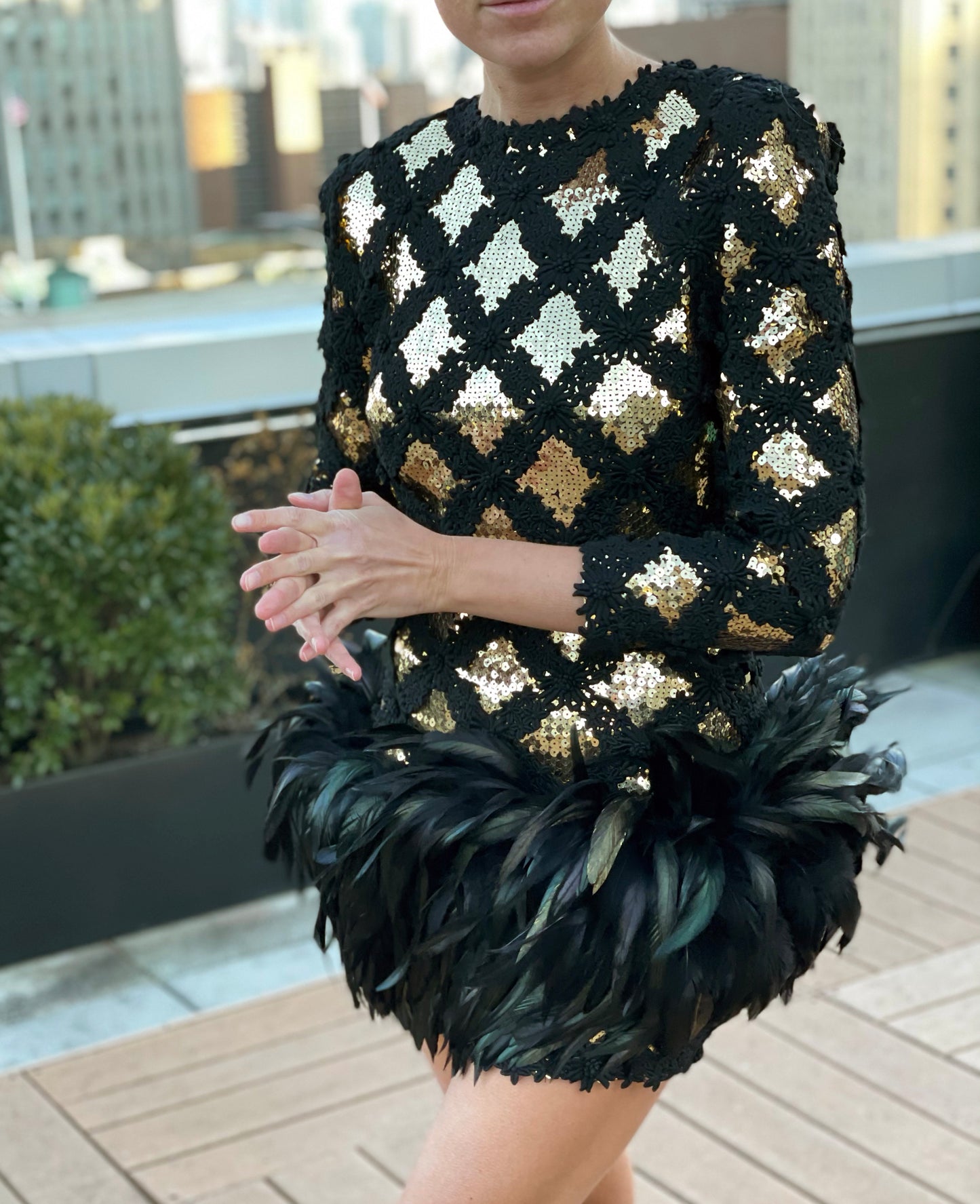 1980s Peter Keppler Sequin Embellished Dress With Feathers