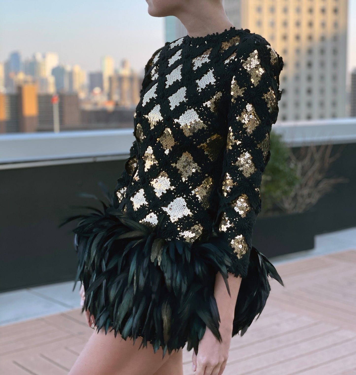 1980s Peter Keppler Sequin Embellished Dress With Feathers