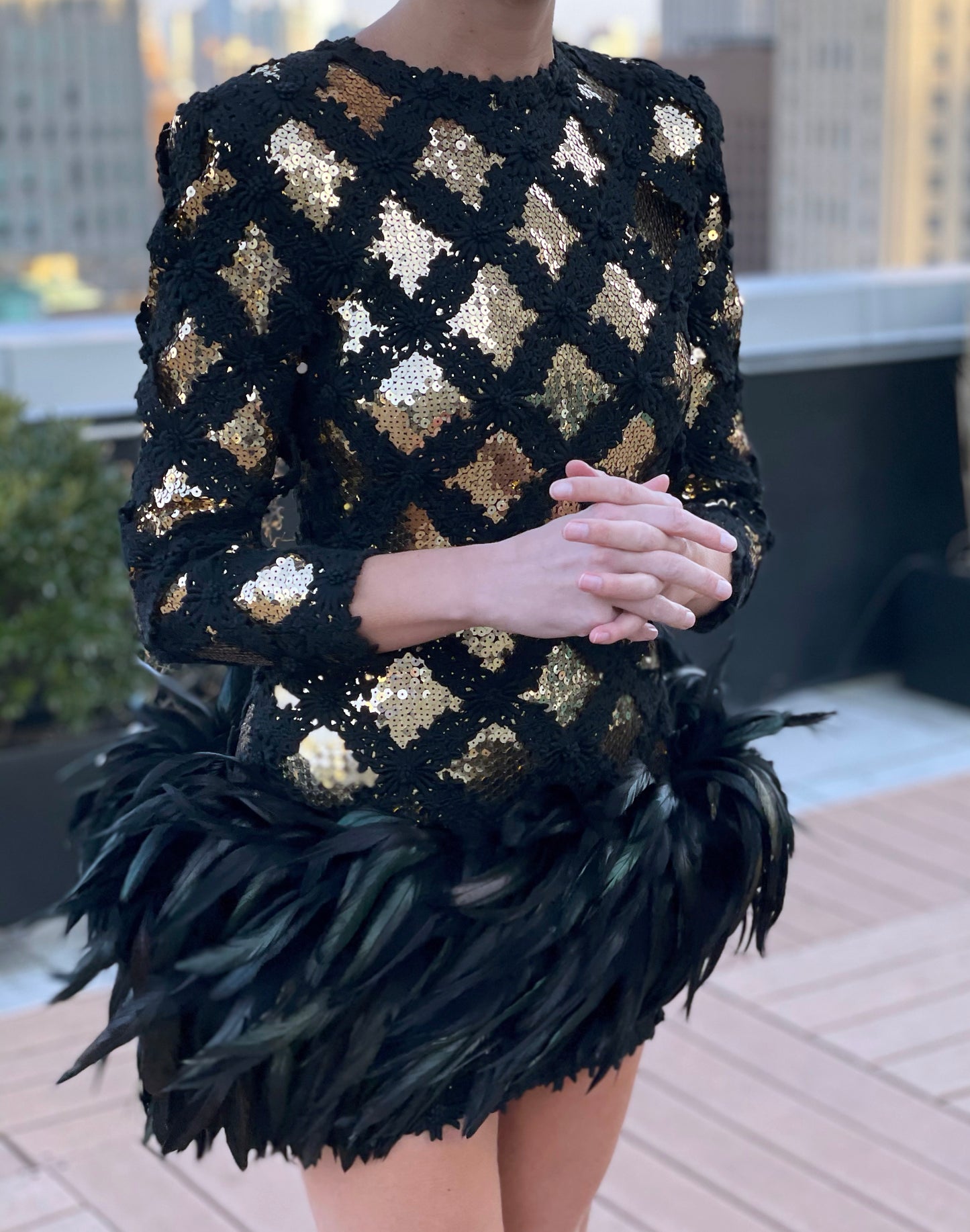 1980s Peter Keppler Sequin Embellished Dress With Feathers