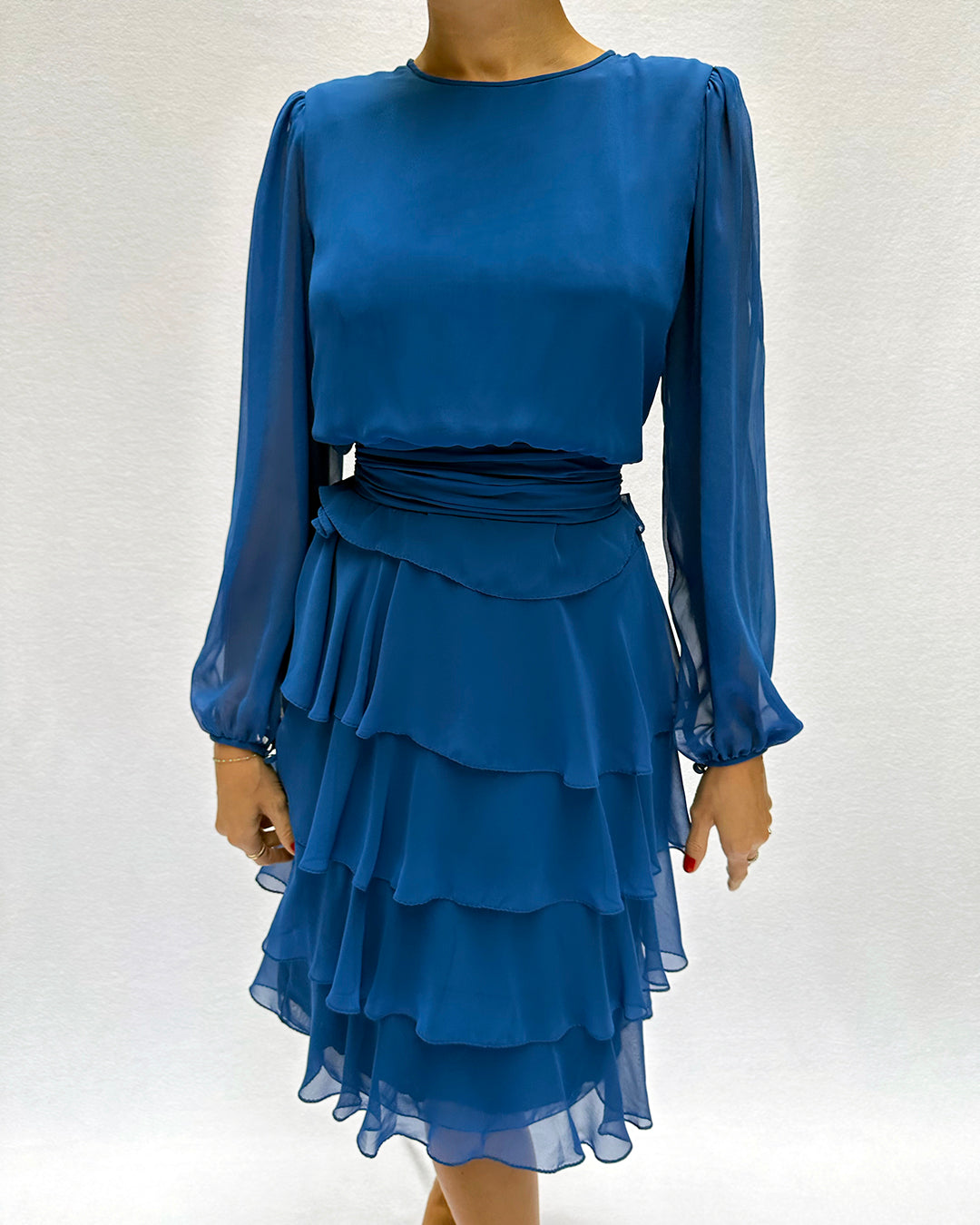 Vintage Tiered Chiffon Long Sleeve Dress