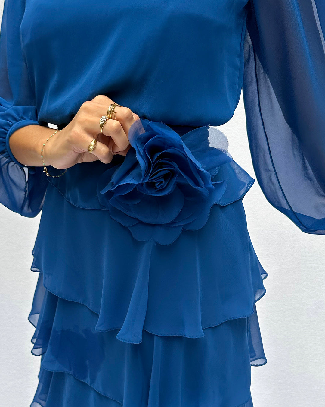 Vintage Tiered Chiffon Long Sleeve Dress