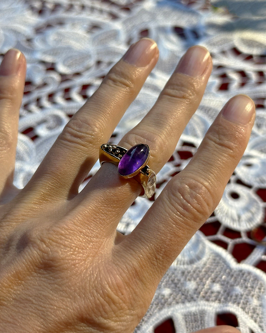 Vintage Cabochon Amethysts 14k Gold Ring
