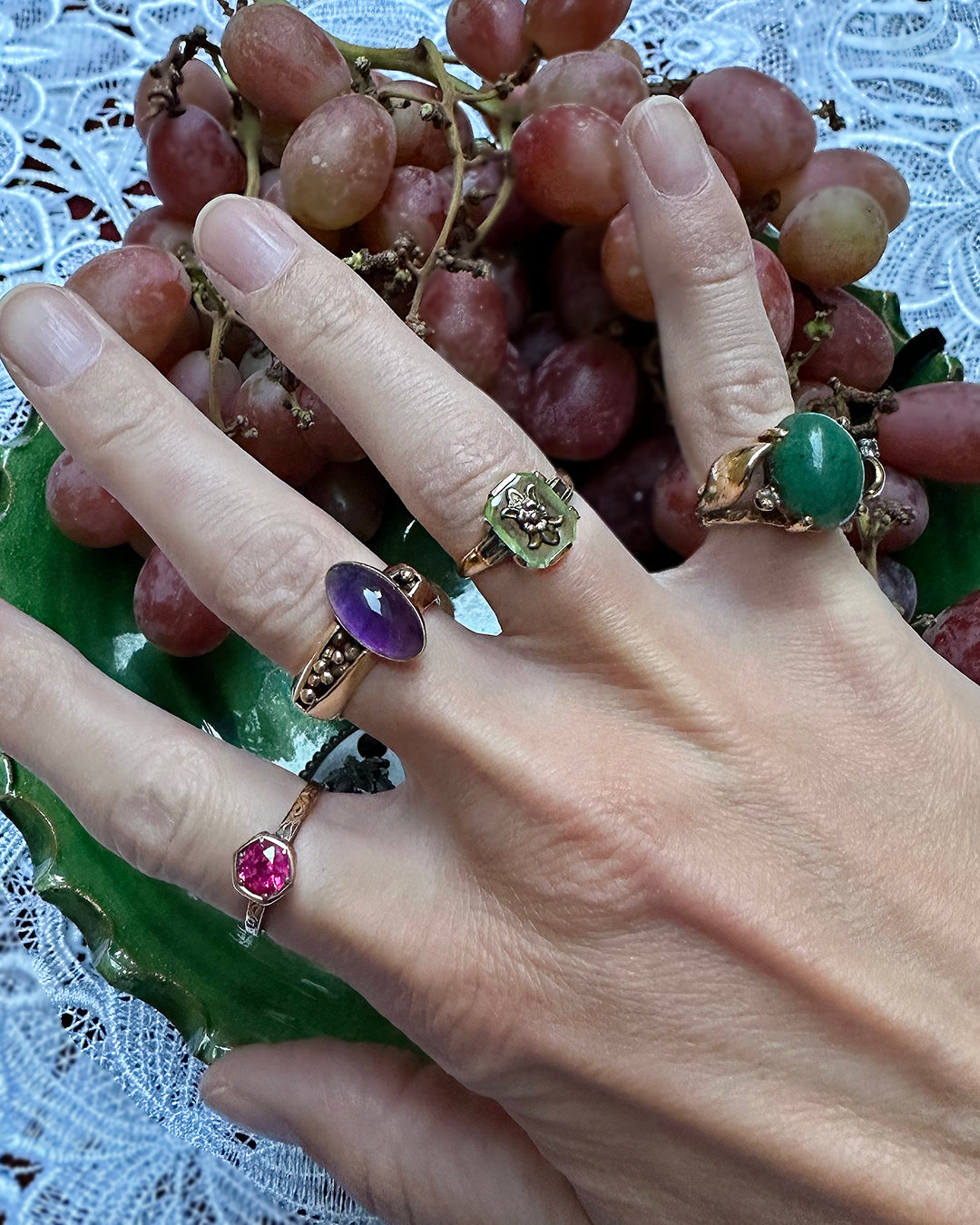 Vintage Cabochon Amethysts 14k Gold Ring
