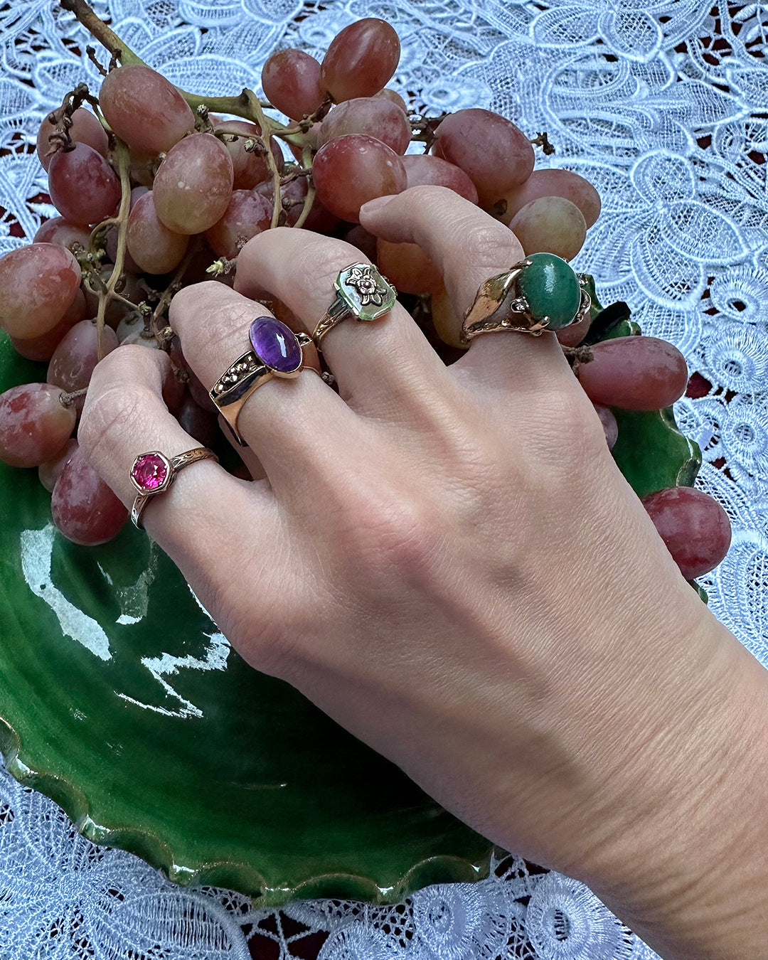 Vintage Cabochon Amethysts 14k Gold Ring