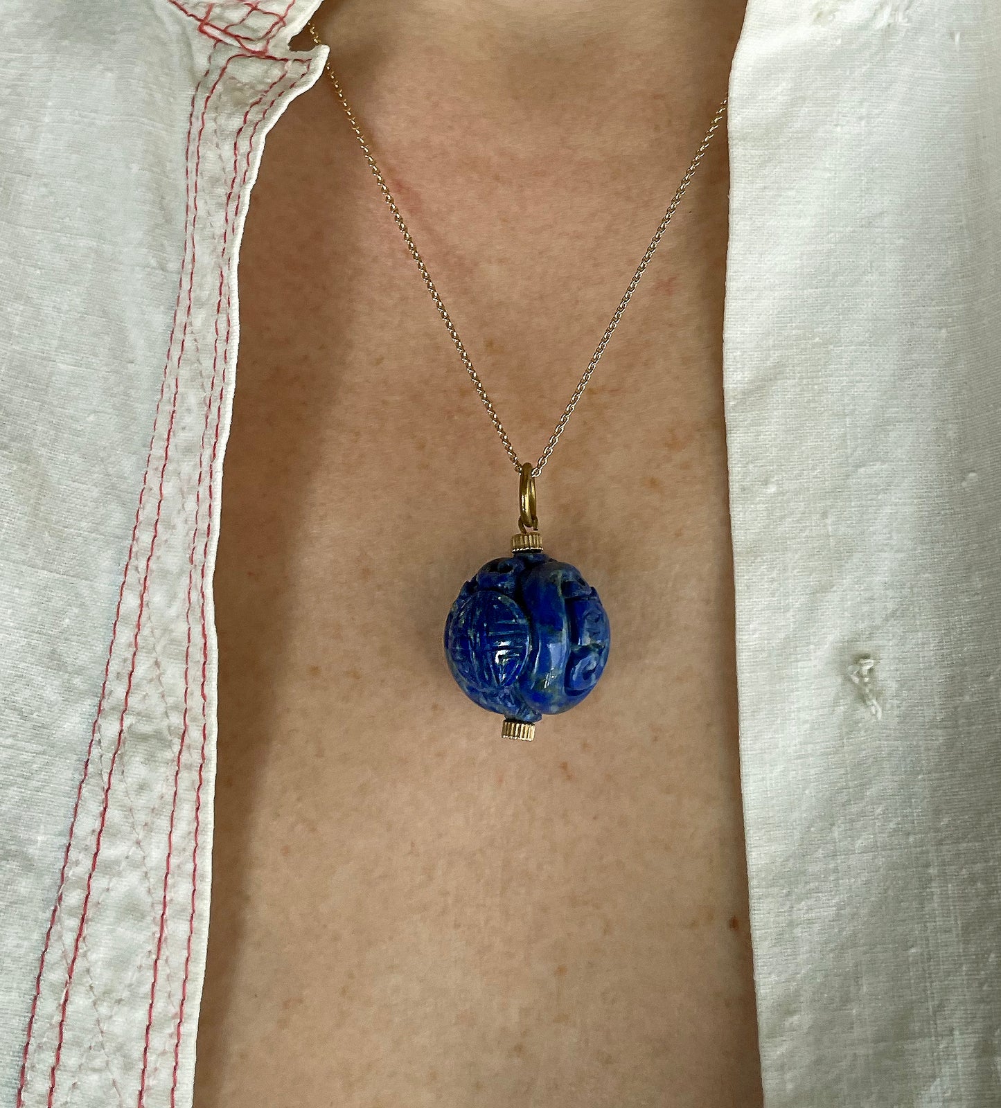 Art Deco Chinese Carved Sodalite Pendant