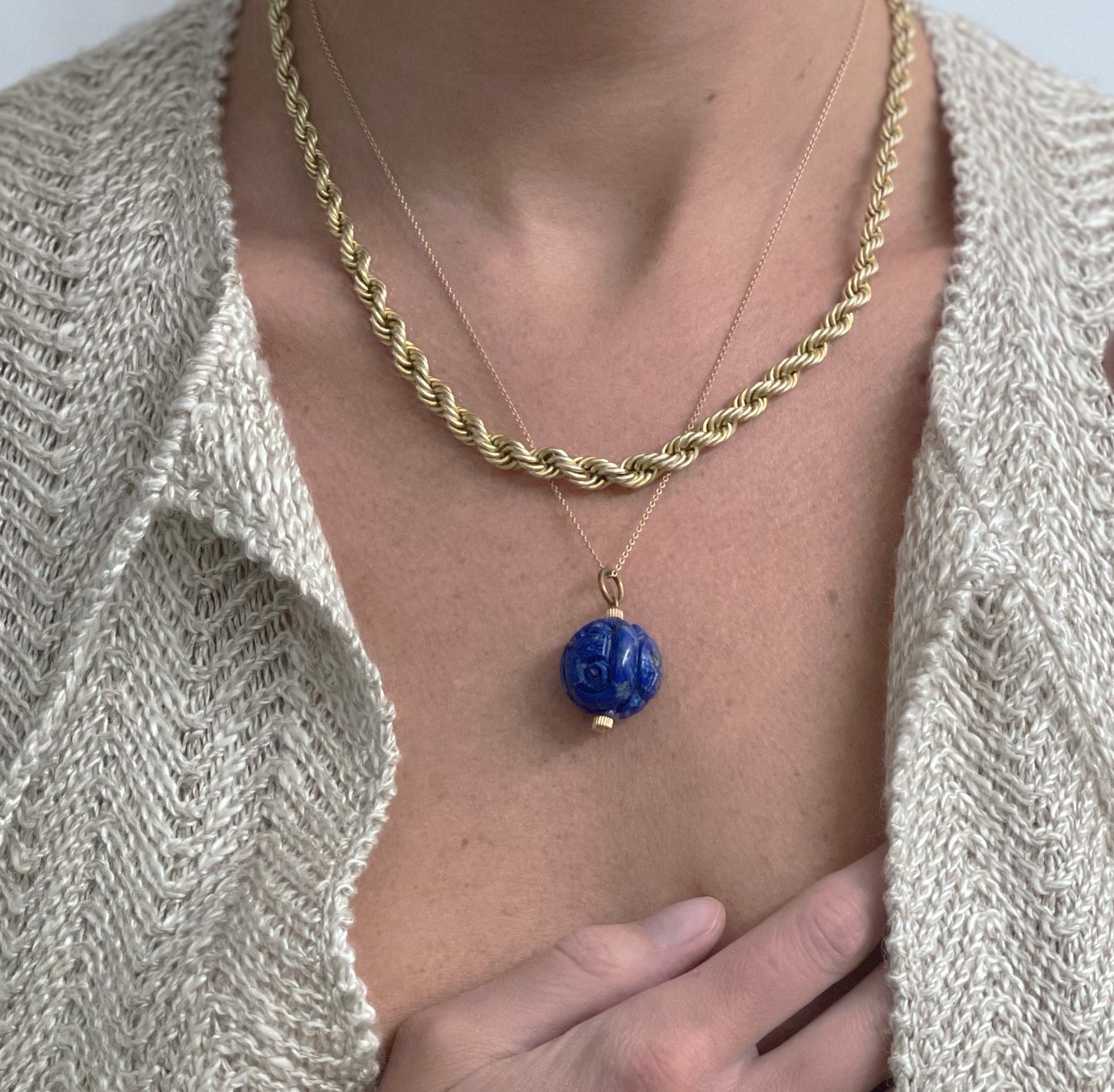Art Deco Chinese Carved Sodalite Pendant