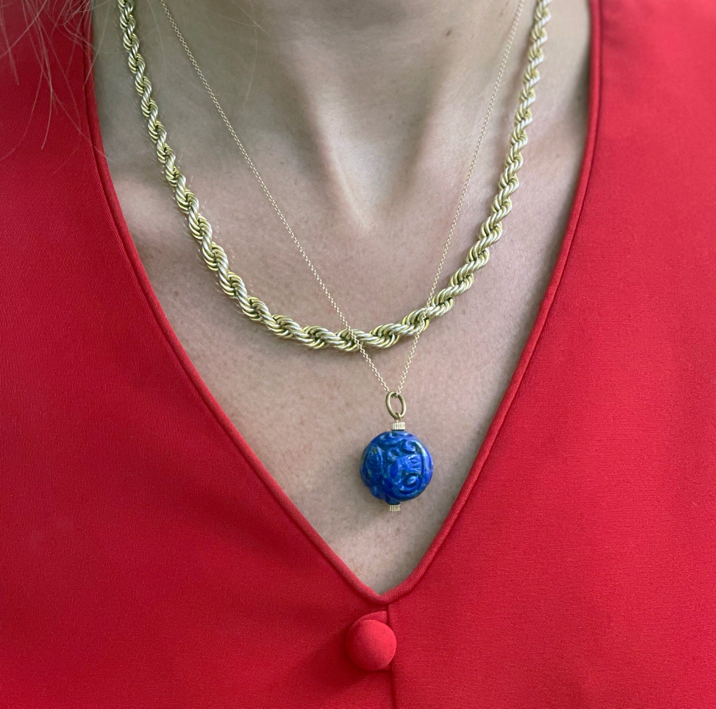 Art Deco Chinese Carved Sodalite Pendant