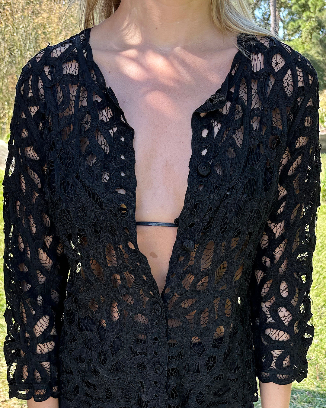 Vintage 1960s Black Bobbin Lace Cardigan