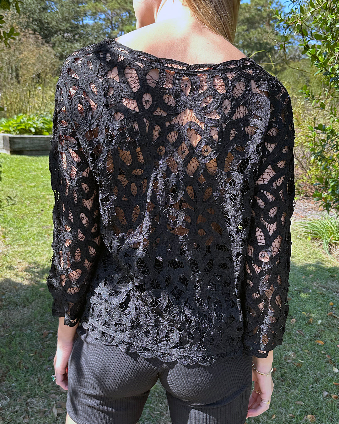 Vintage 1960s Black Bobbin Lace Cardigan