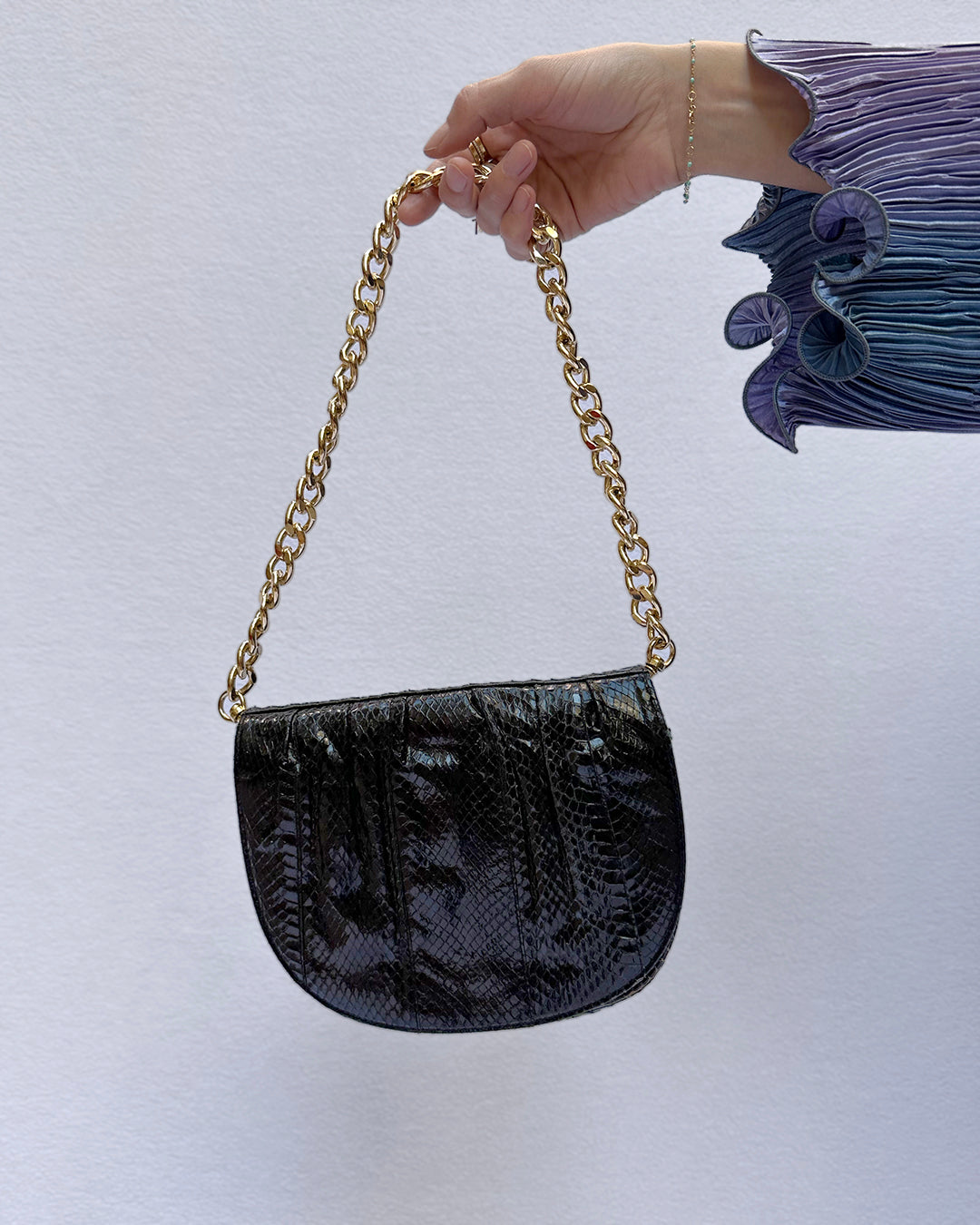 Vintage Black Snakeskin Chain Strap Bag