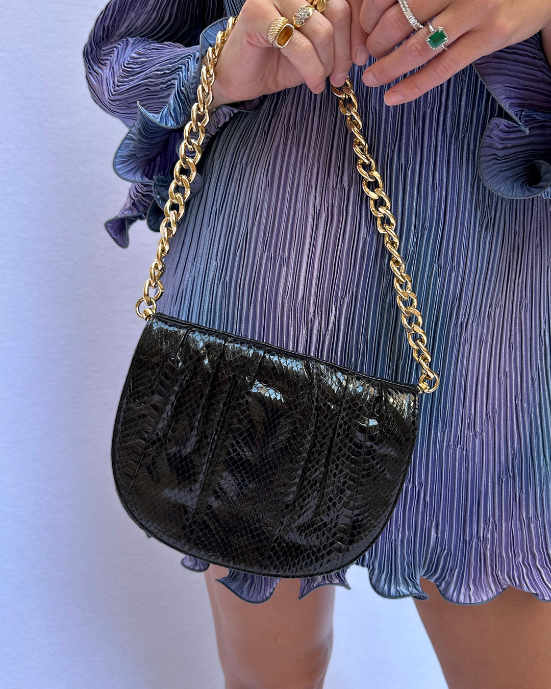 Vintage Black Snakeskin Chain Strap Bag