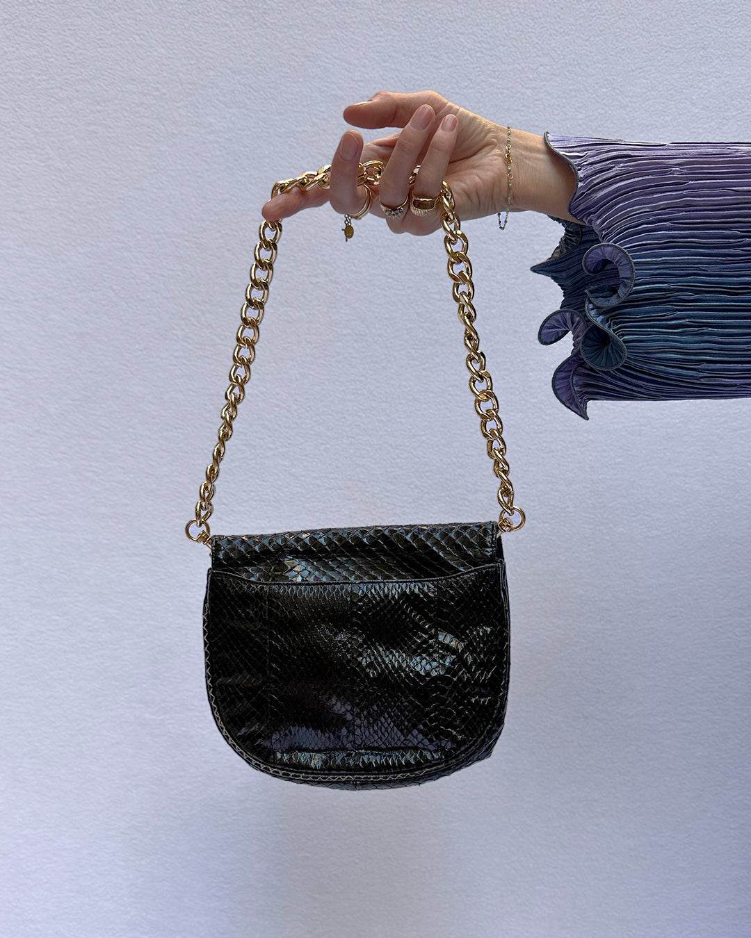 Vintage Black Snakeskin Chain Strap Bag