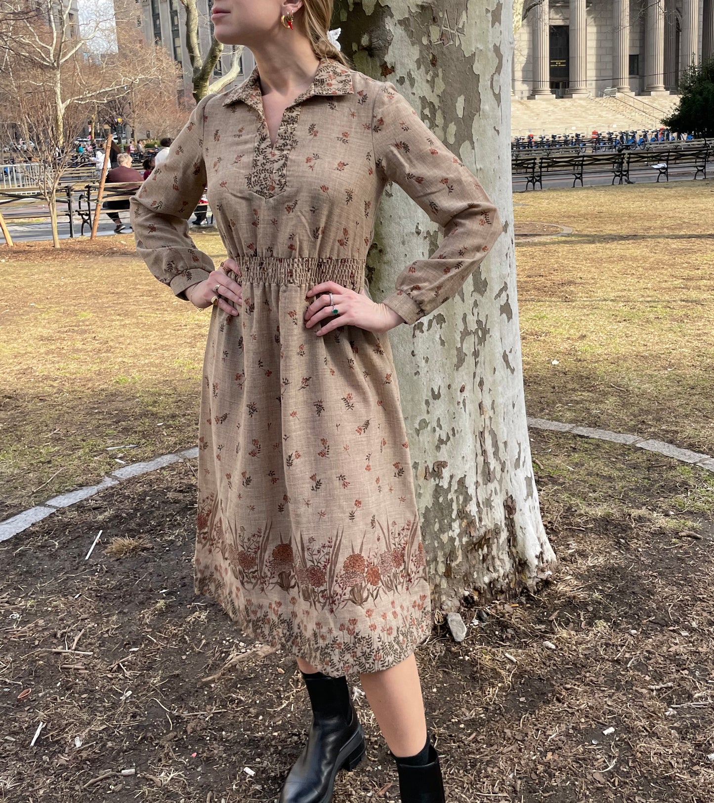 Vintage Block Print Linen Dress Set