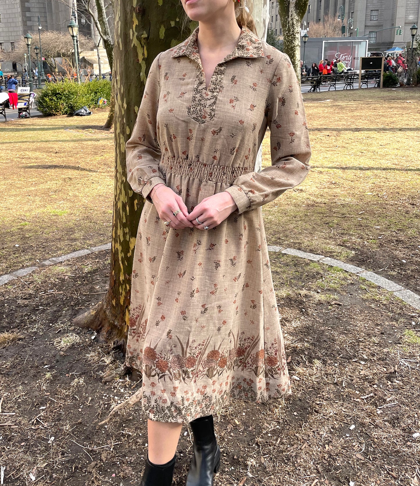 Vintage Block Print Linen Dress Set