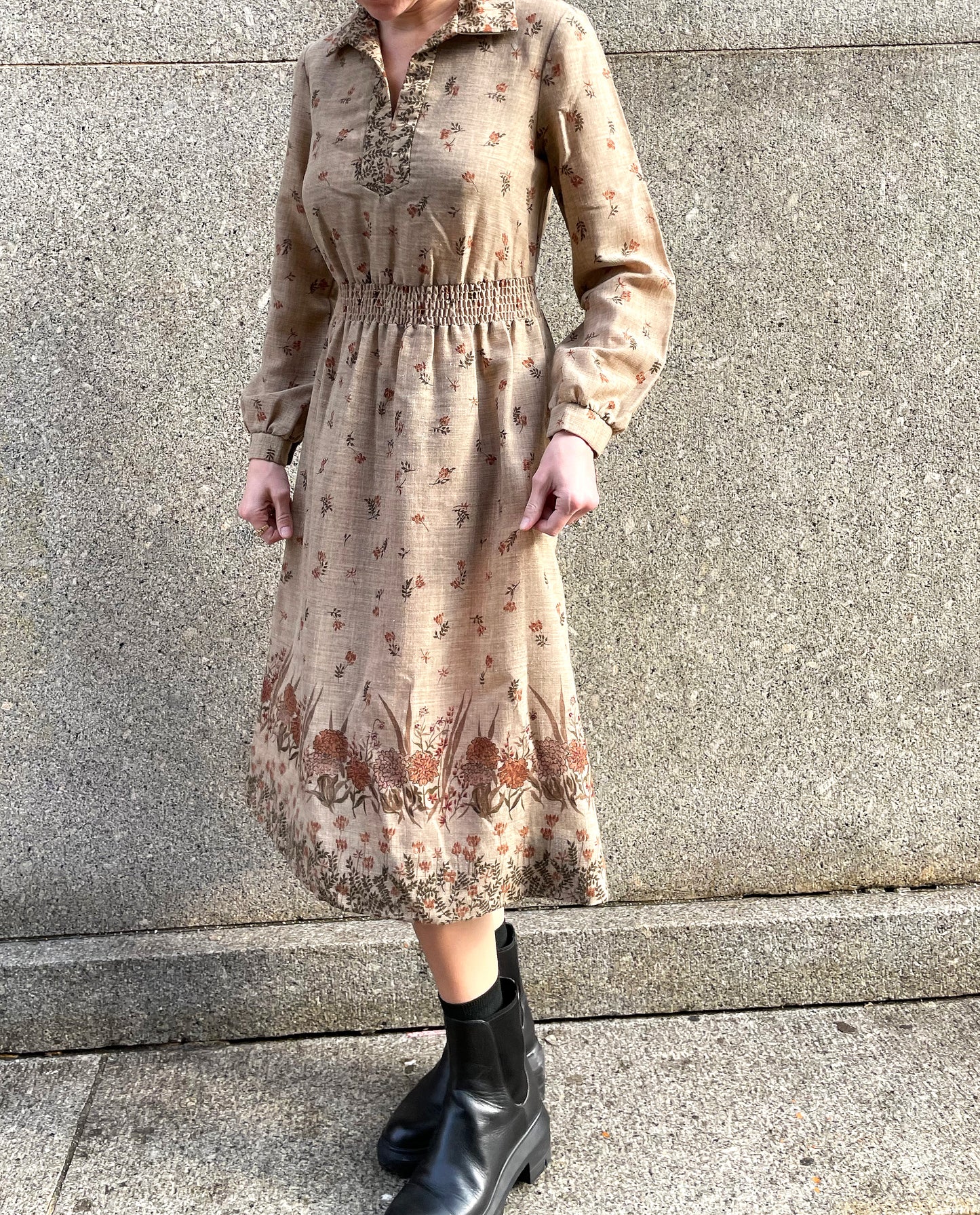 Vintage Block Print Linen Dress Set