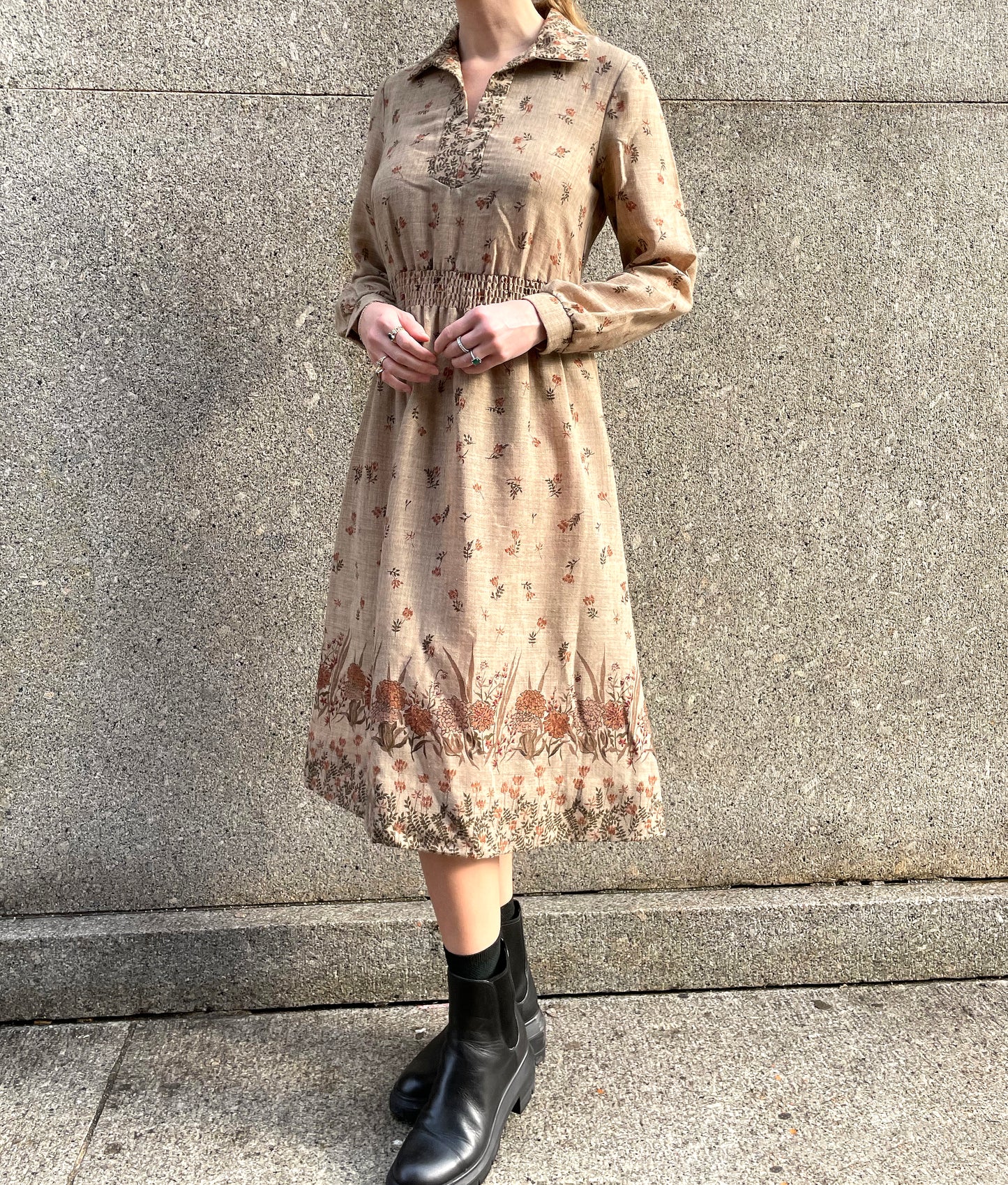 Vintage Block Print Linen Dress Set