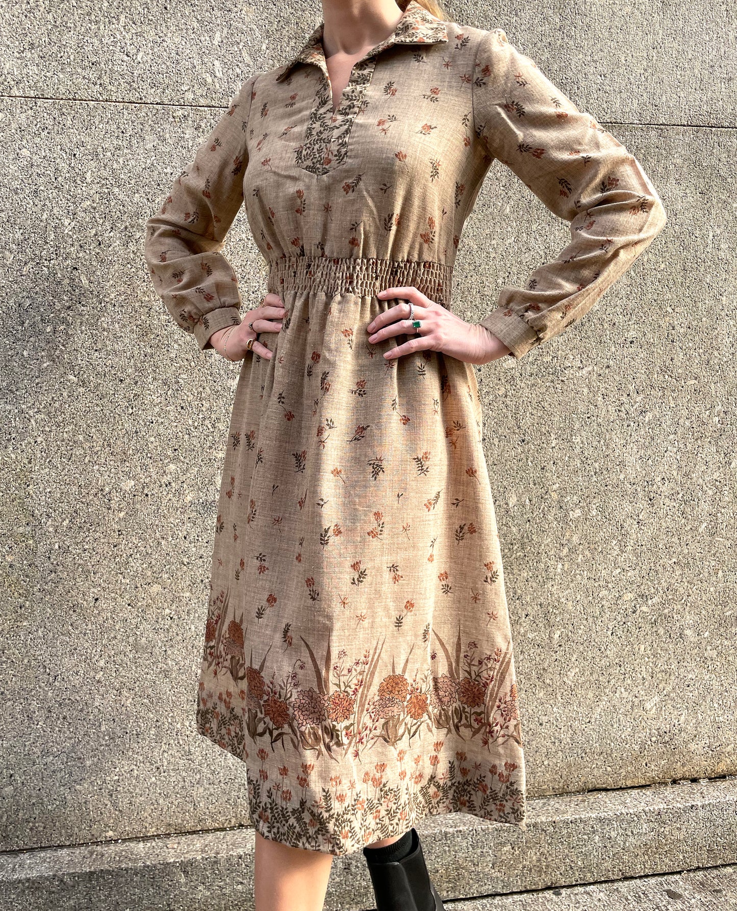 Vintage Block Print Linen Dress Set