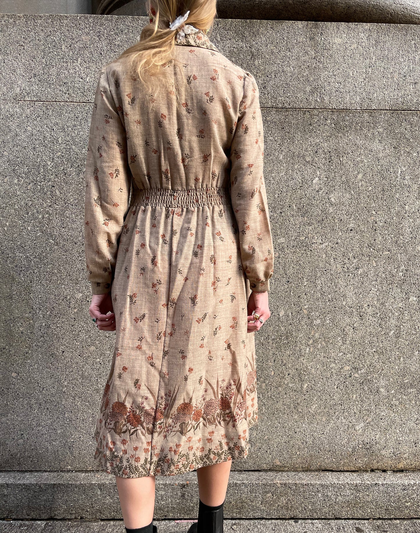 Vintage Block Print Linen Dress Set