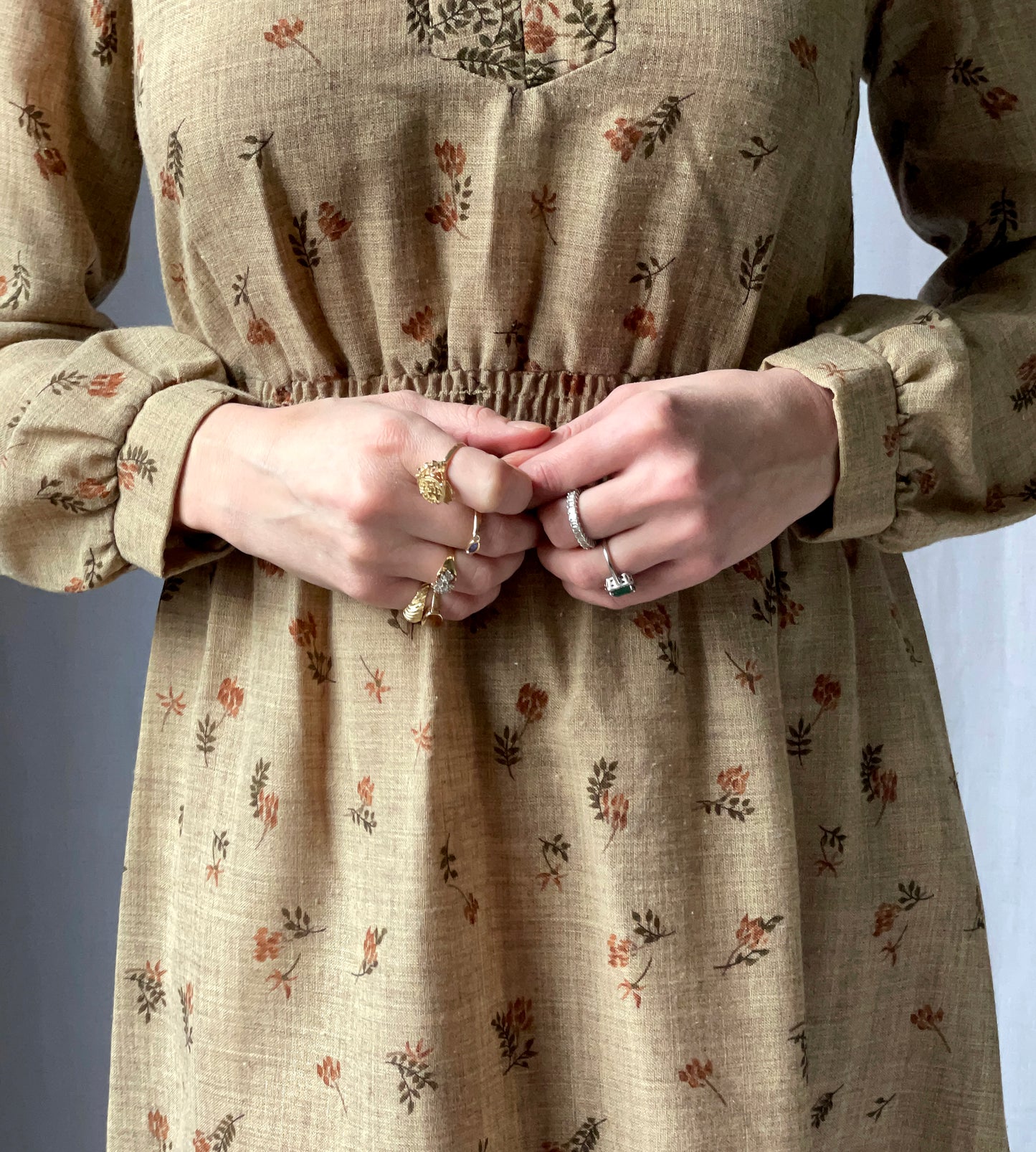 Vintage Block Print Linen Dress Set