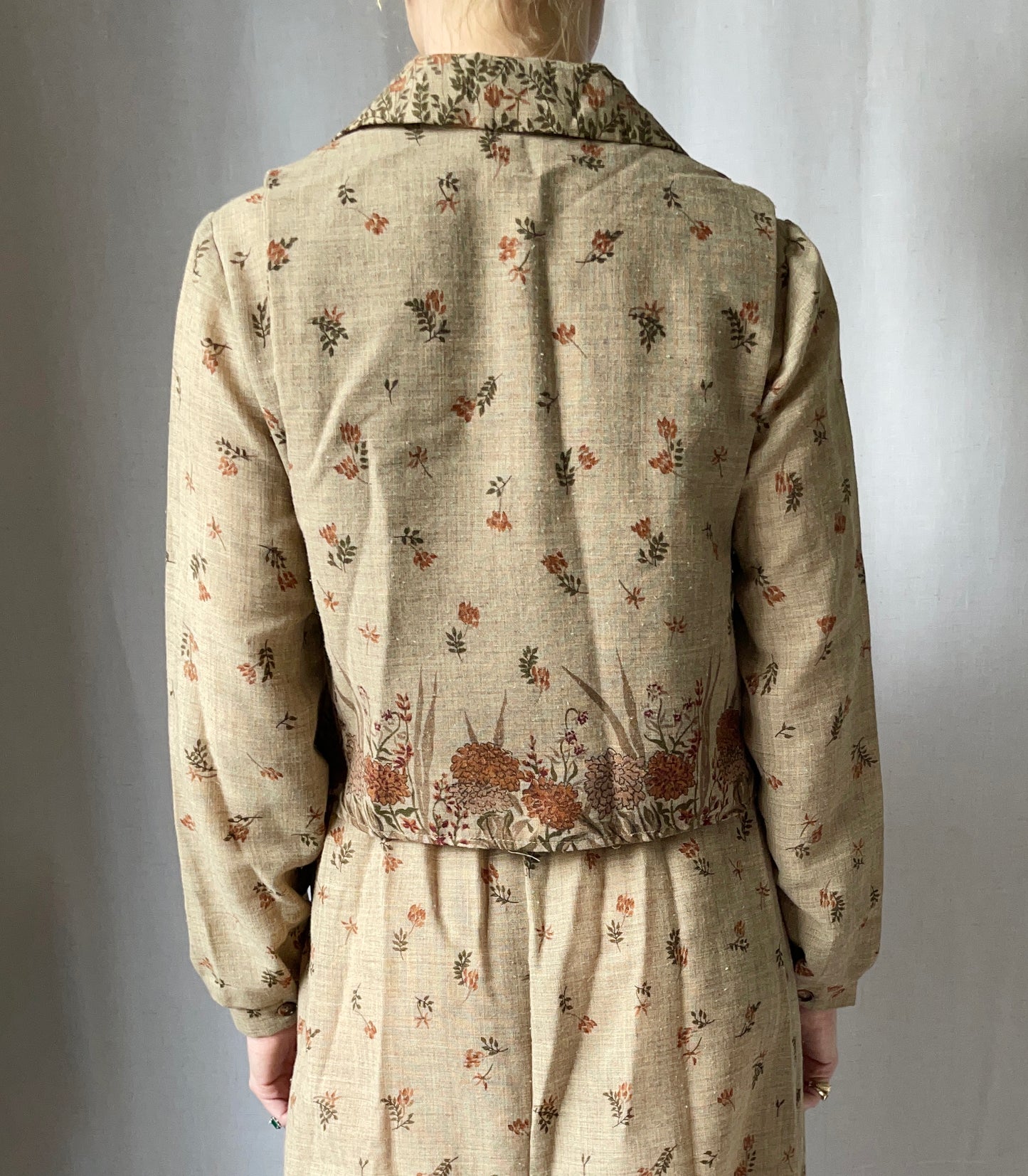 Vintage Block Print Linen Dress Set