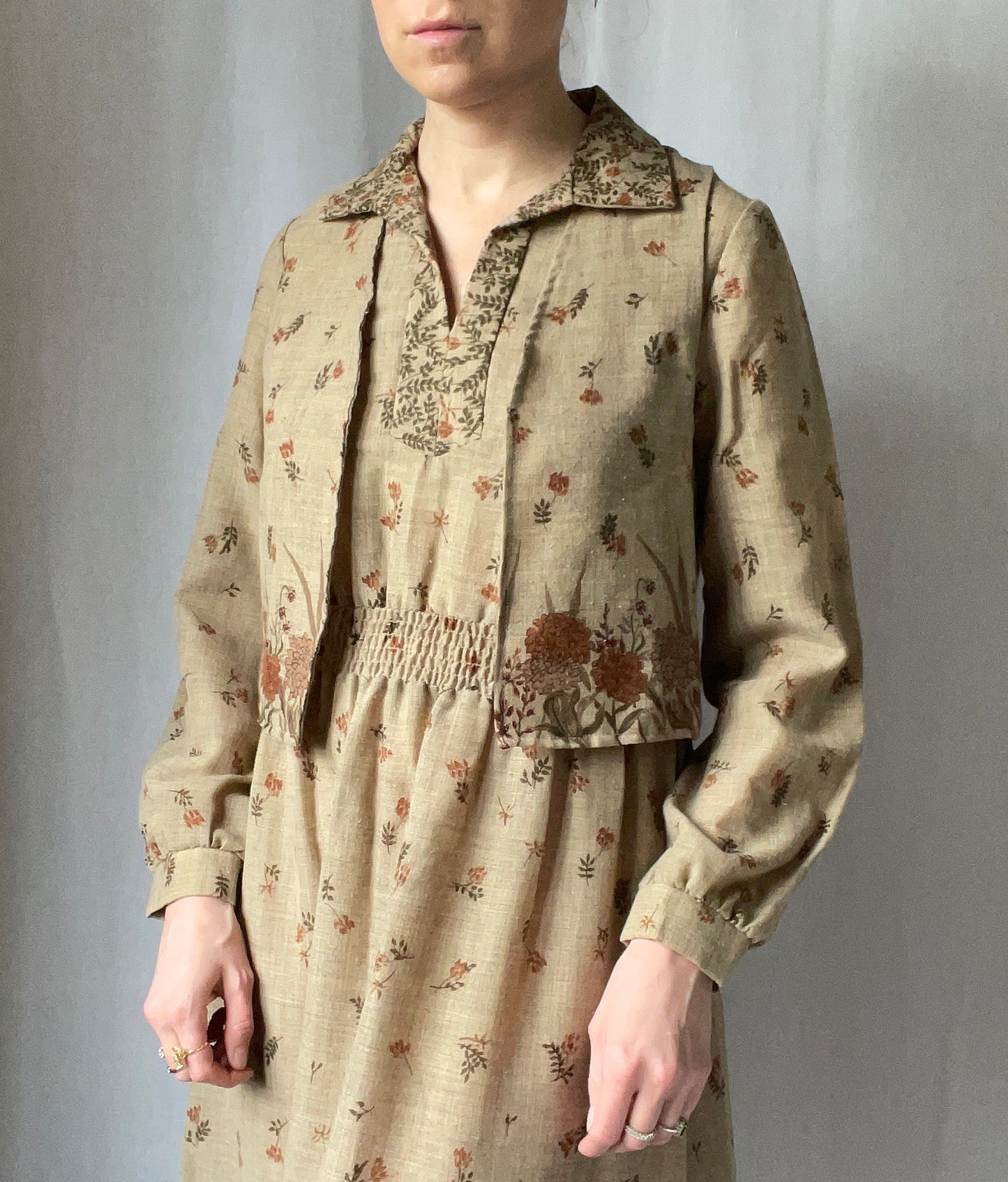 Vintage Block Print Linen Dress Set