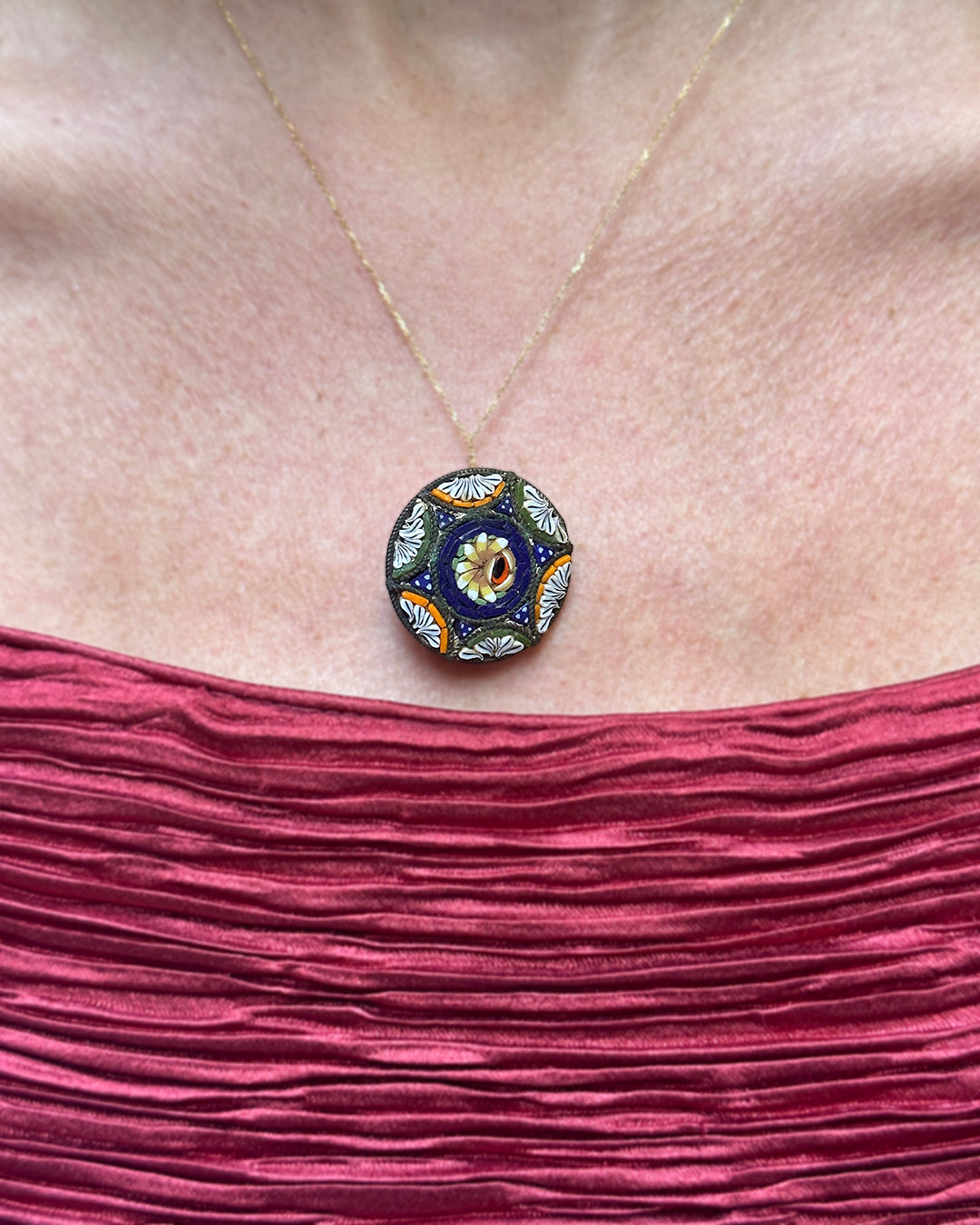 Antique Edwardian Micro-Mosaic Pendant/Brooch, Ca. 1910