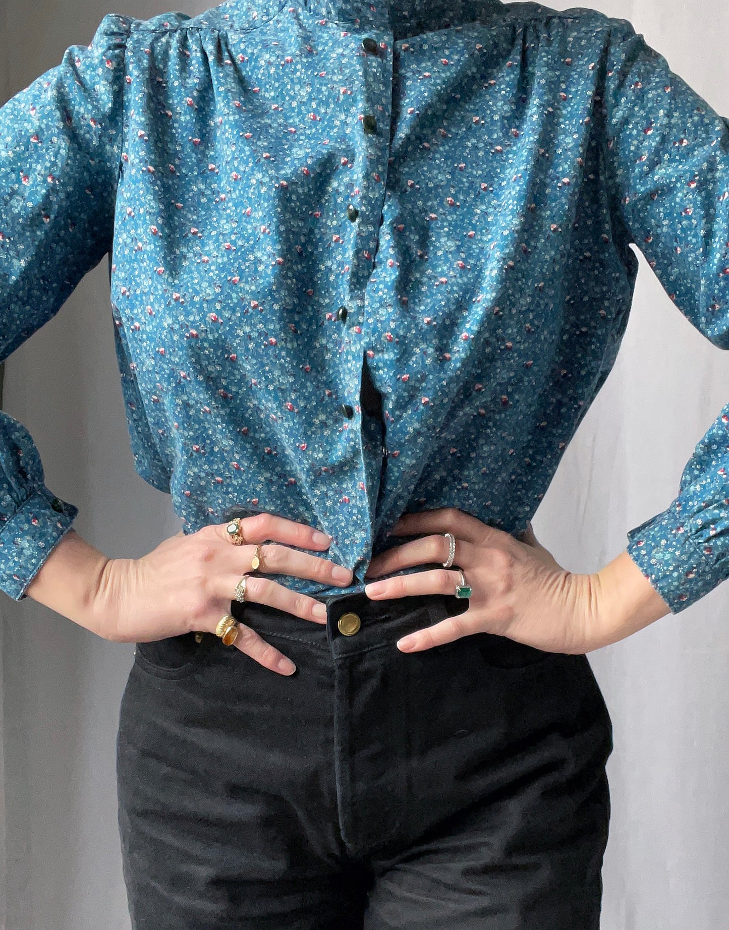 Vintage Ruffle Collar Calico Blouse