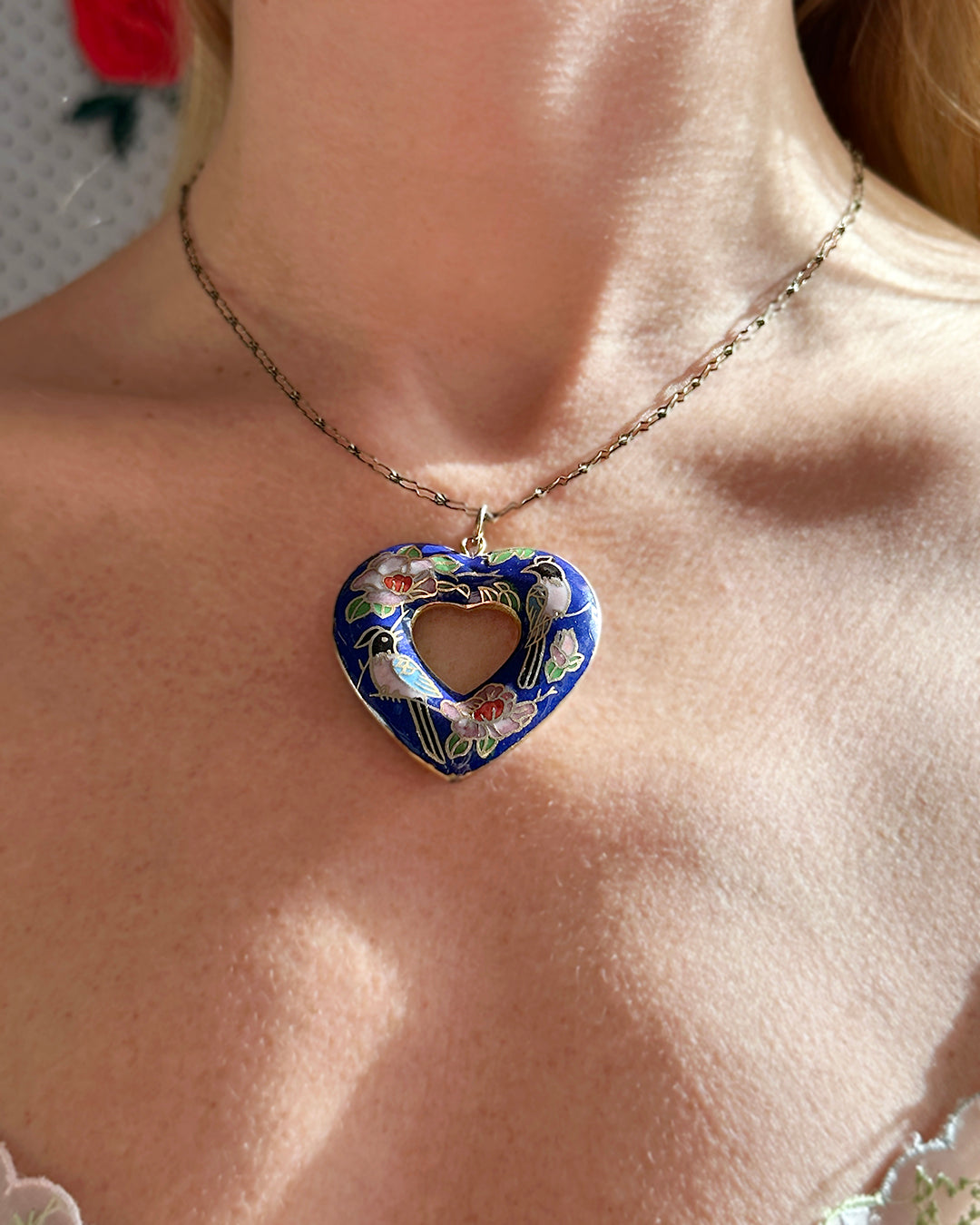Vintage Chinese Cloisonné Heart Necklace