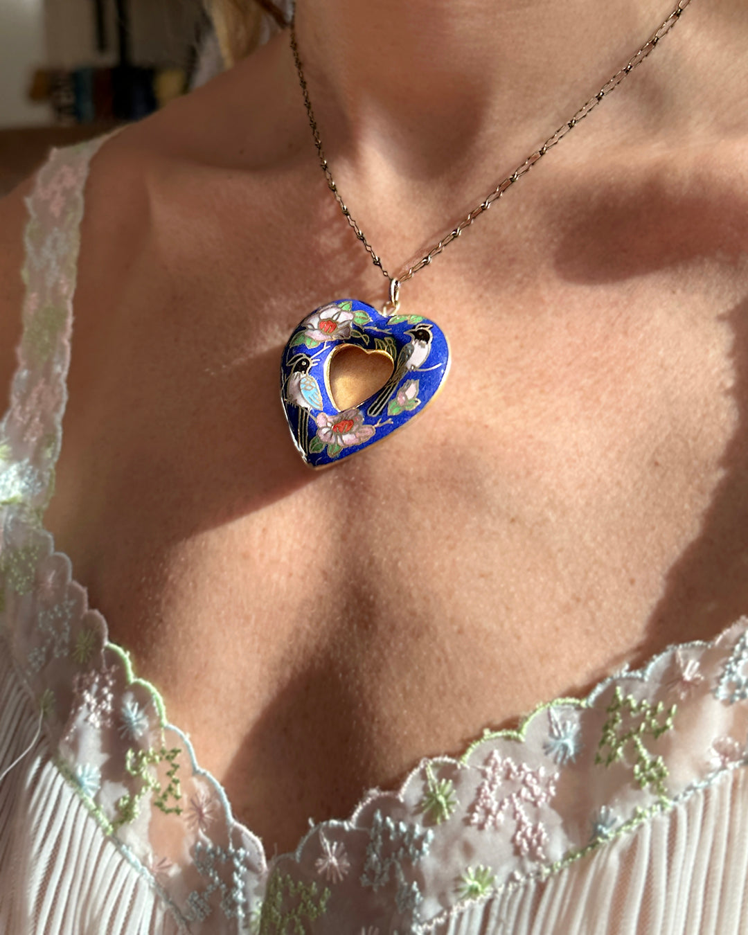 Vintage Chinese Cloisonné Heart Necklace