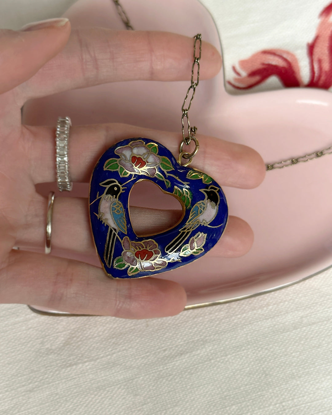 Vintage Chinese Cloisonné Heart Necklace