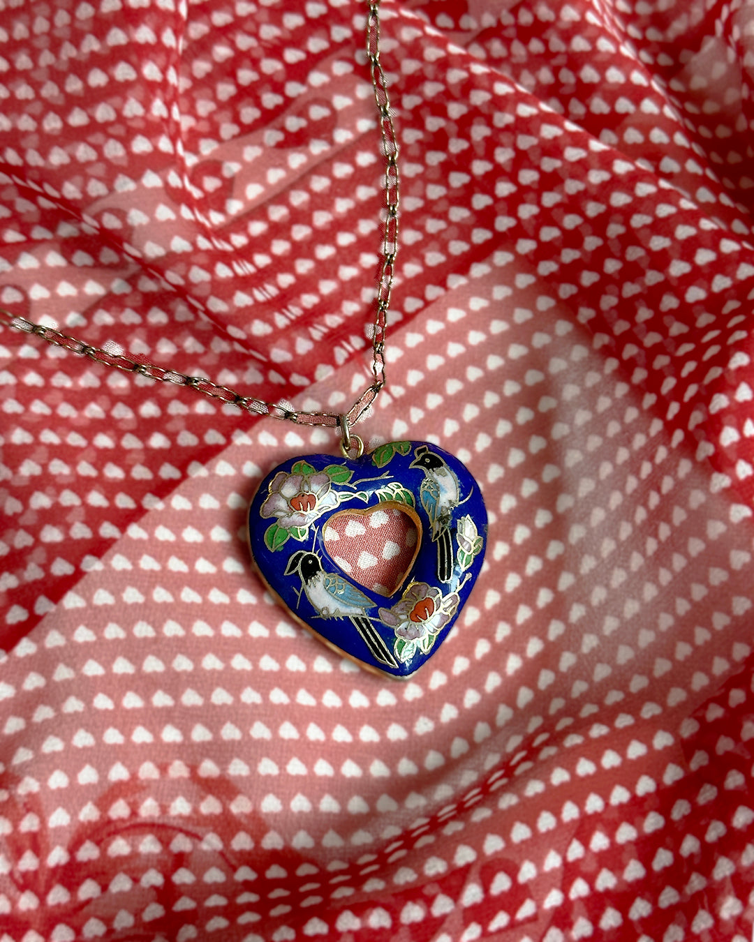 Vintage Chinese Cloisonné Heart Necklace