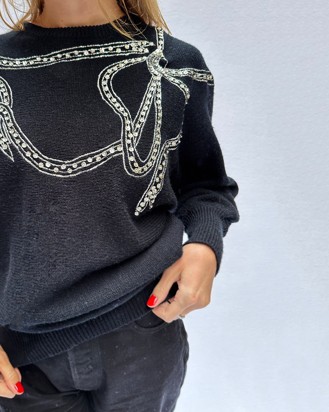 Vintage Embellished Bow Sweater