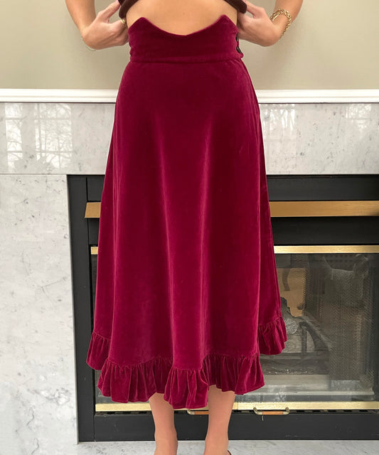Vintage Scalloped Waist Velvet Midiskirt