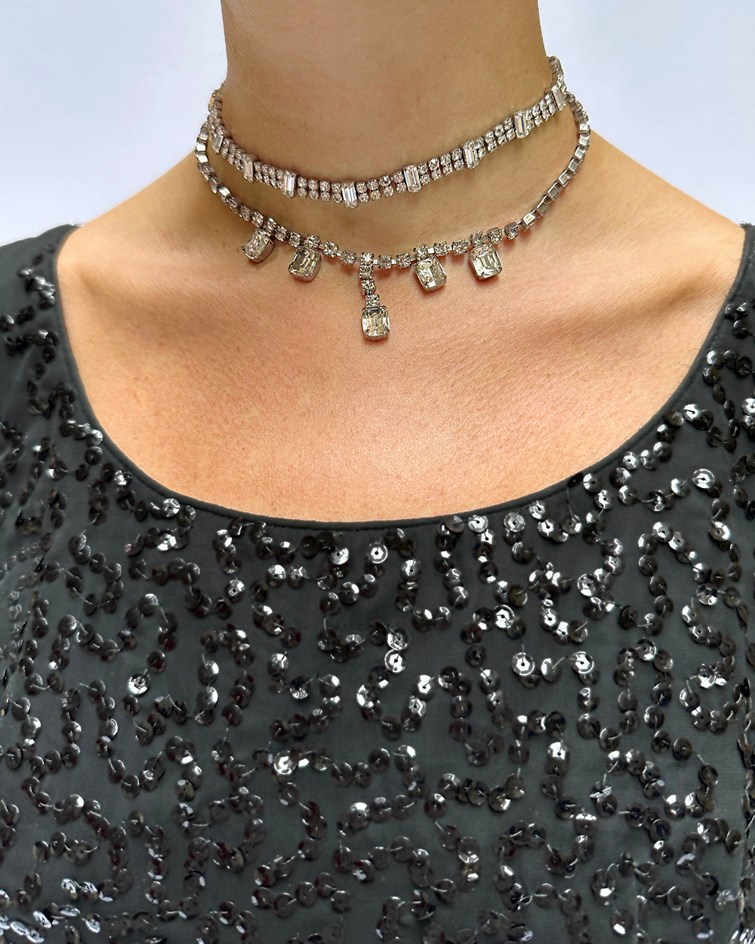 Vintage Diamanté Necklace With Emerald-Cut Drops