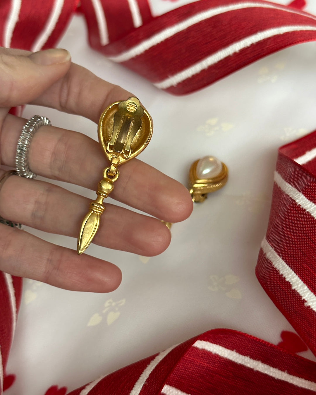 Vintage Etruscan Style Teardrop Pearl Earrings