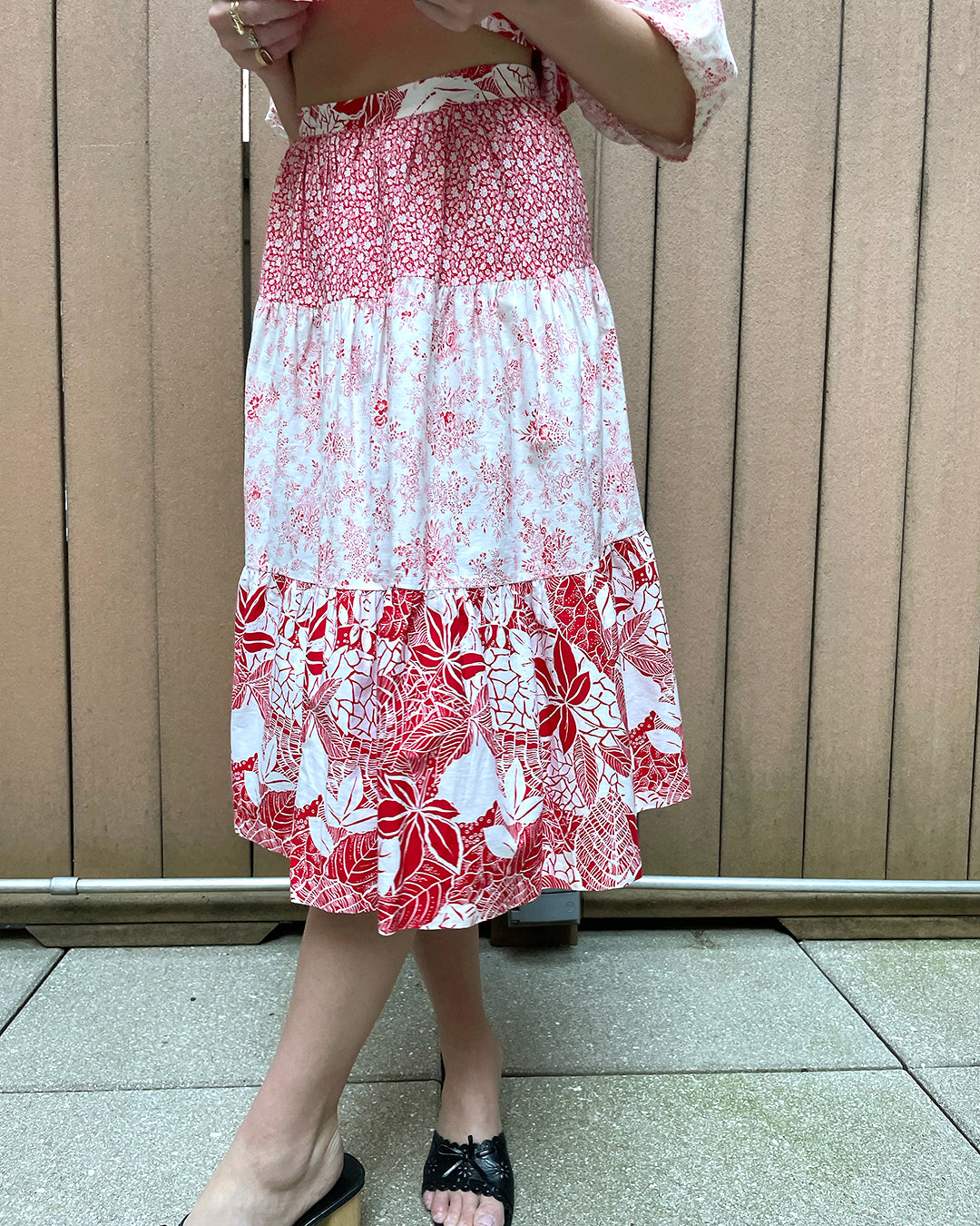 Vintage Floral & Toile Patchwork Skirt Set