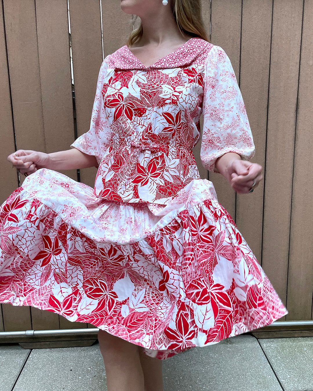 Vintage Floral & Toile Patchwork Skirt Set
