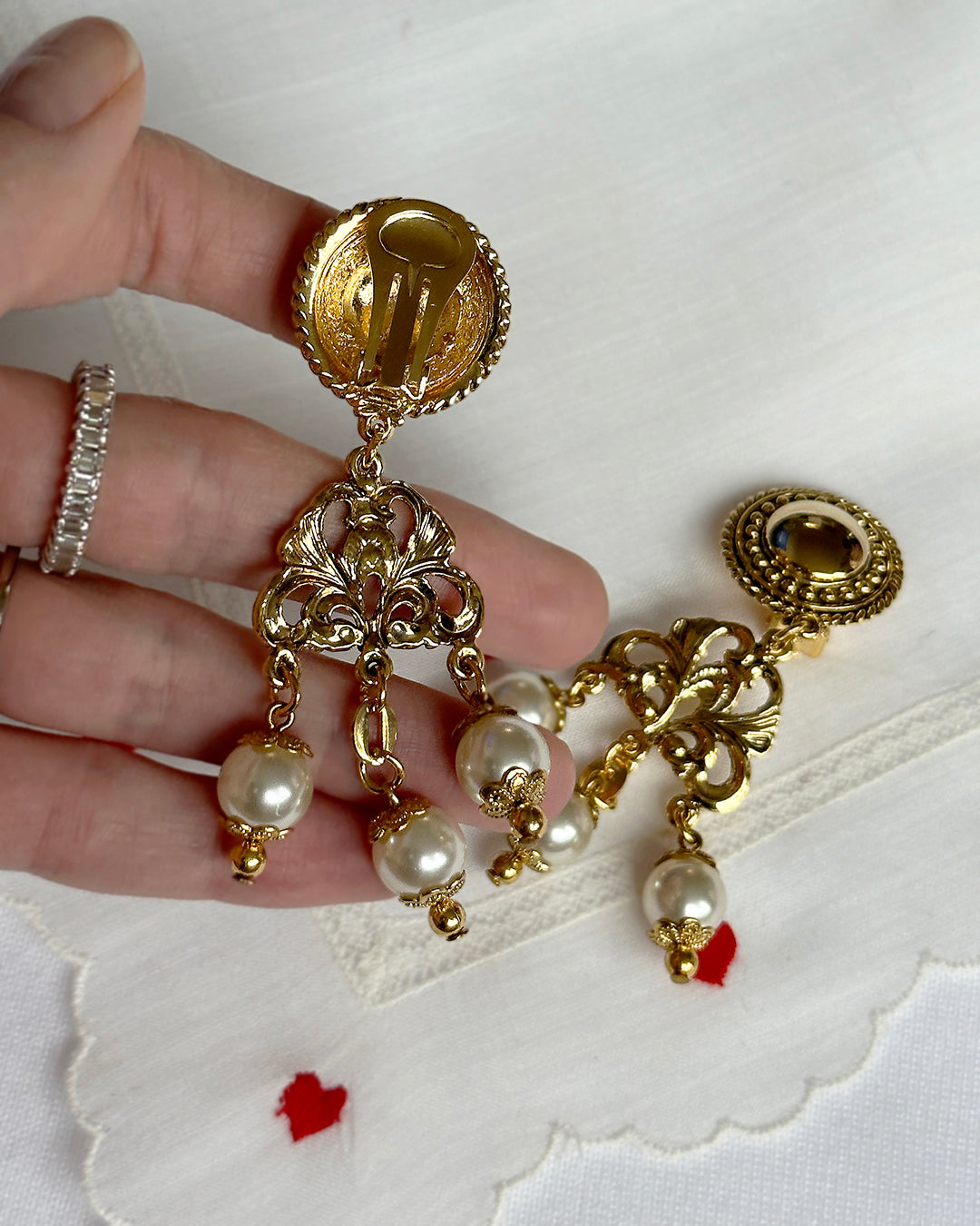 Vintage Gold And Pearl Rococo Girandole Chandelier Earrings