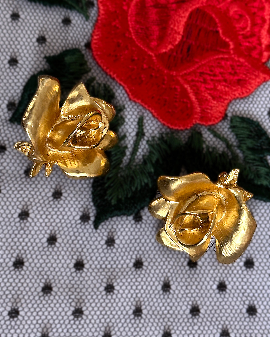 Vintage Gold Rose Sculptural Earrings