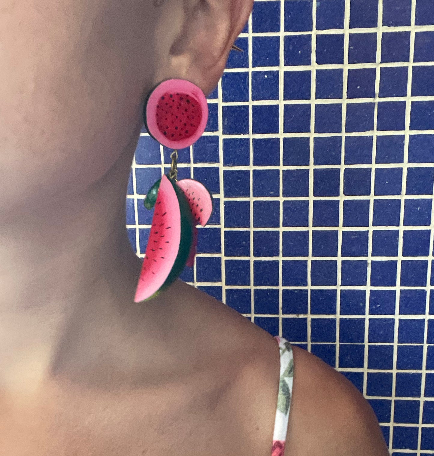Vintage Hand Painted Watermelon Earrings