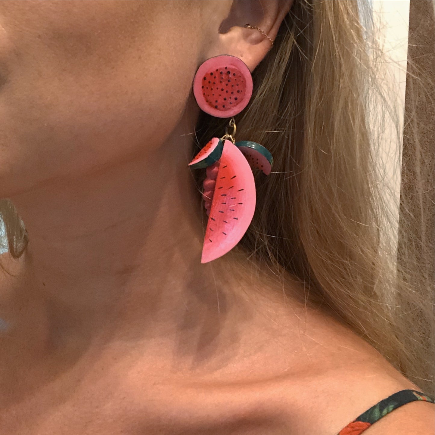 Vintage Hand Painted Watermelon Earrings