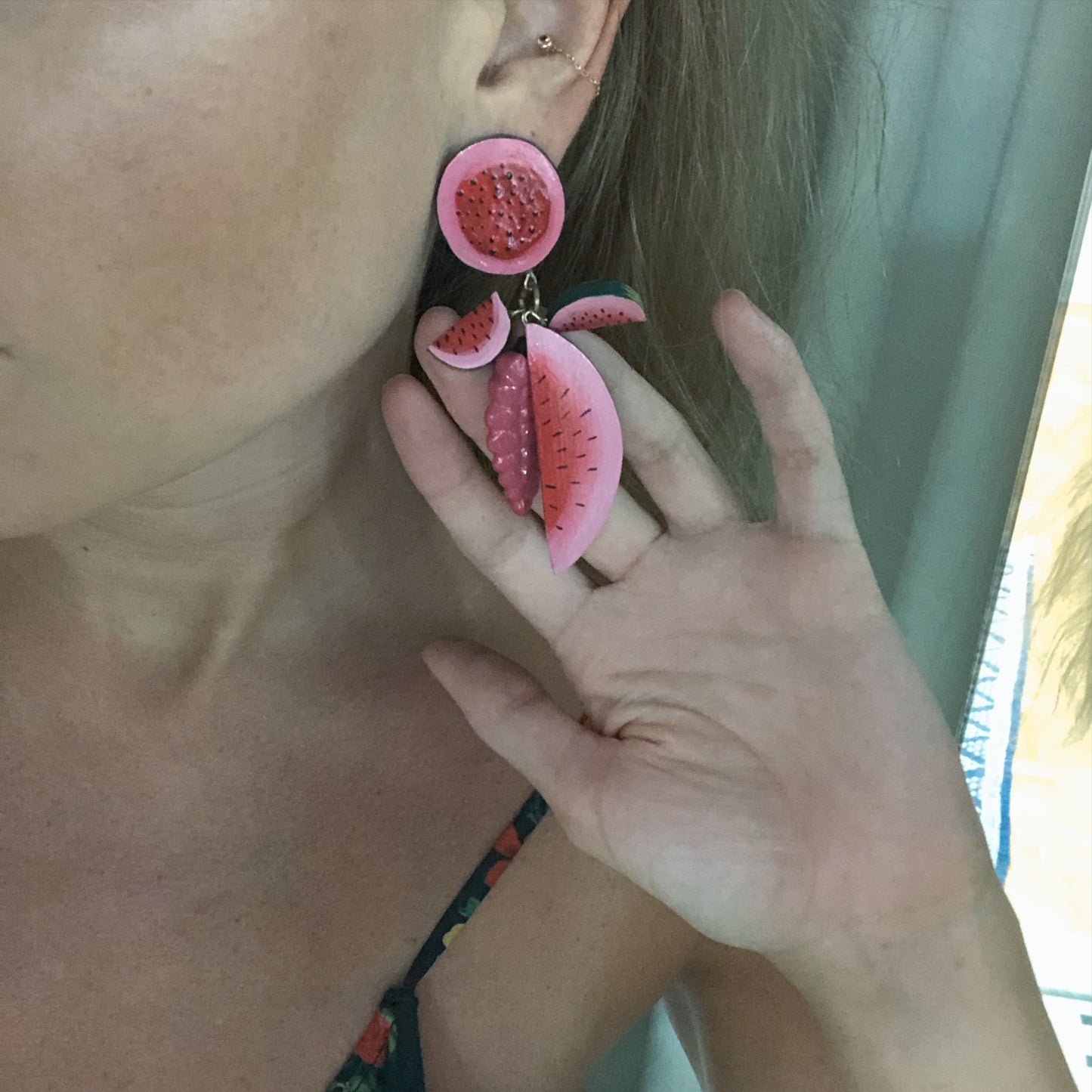 Vintage Hand Painted Watermelon Earrings